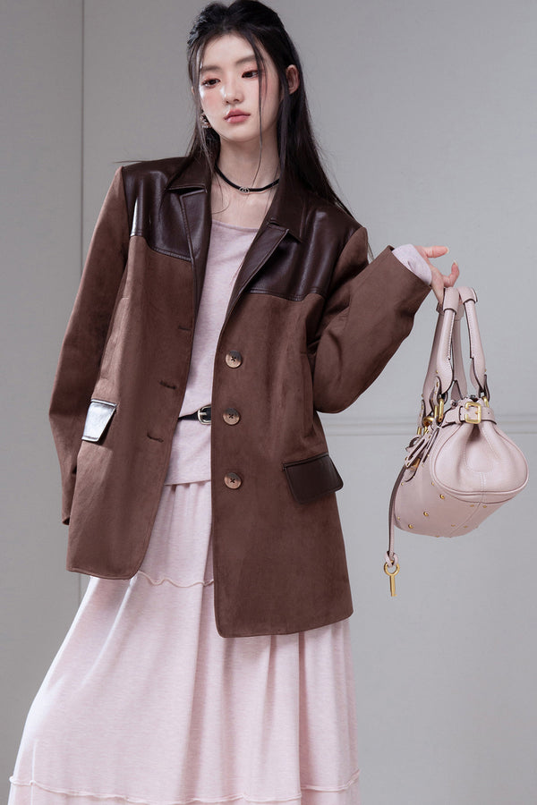 Caramel Truffle Suede Patchwork Suit