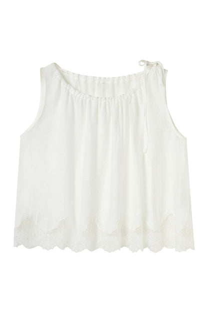 White Lace Trim Tank Top and Pants Set