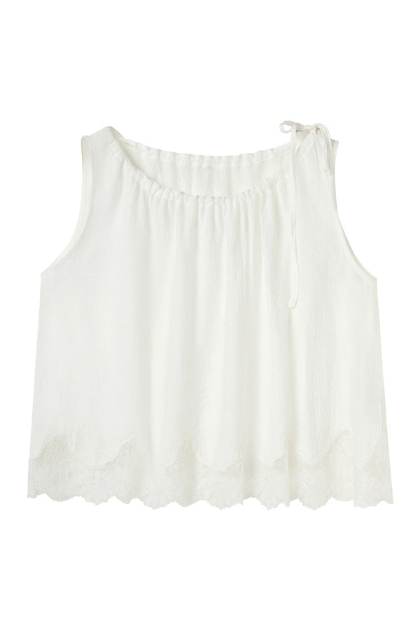 White Lace Trim Tank Top and Pants Set