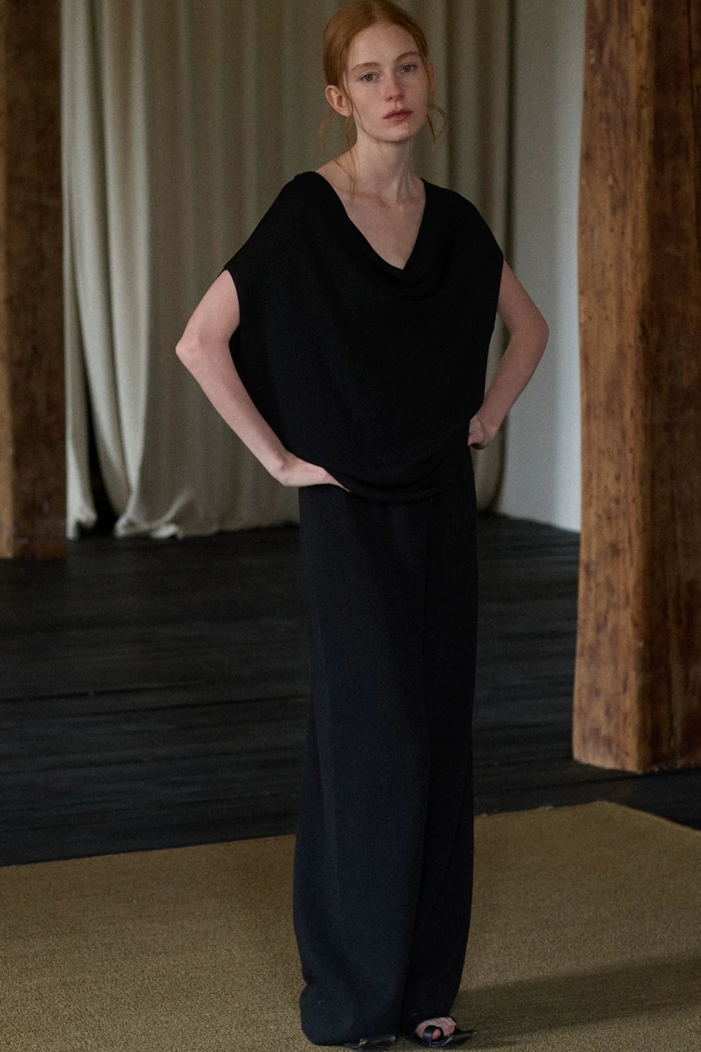 Black Tencel Drape Knitted Top