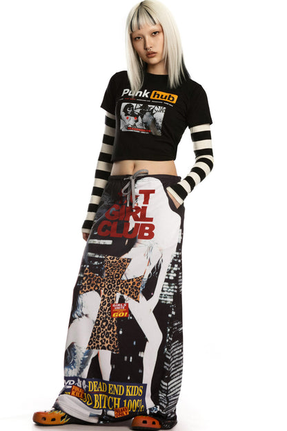 Retro Print Long Skirt