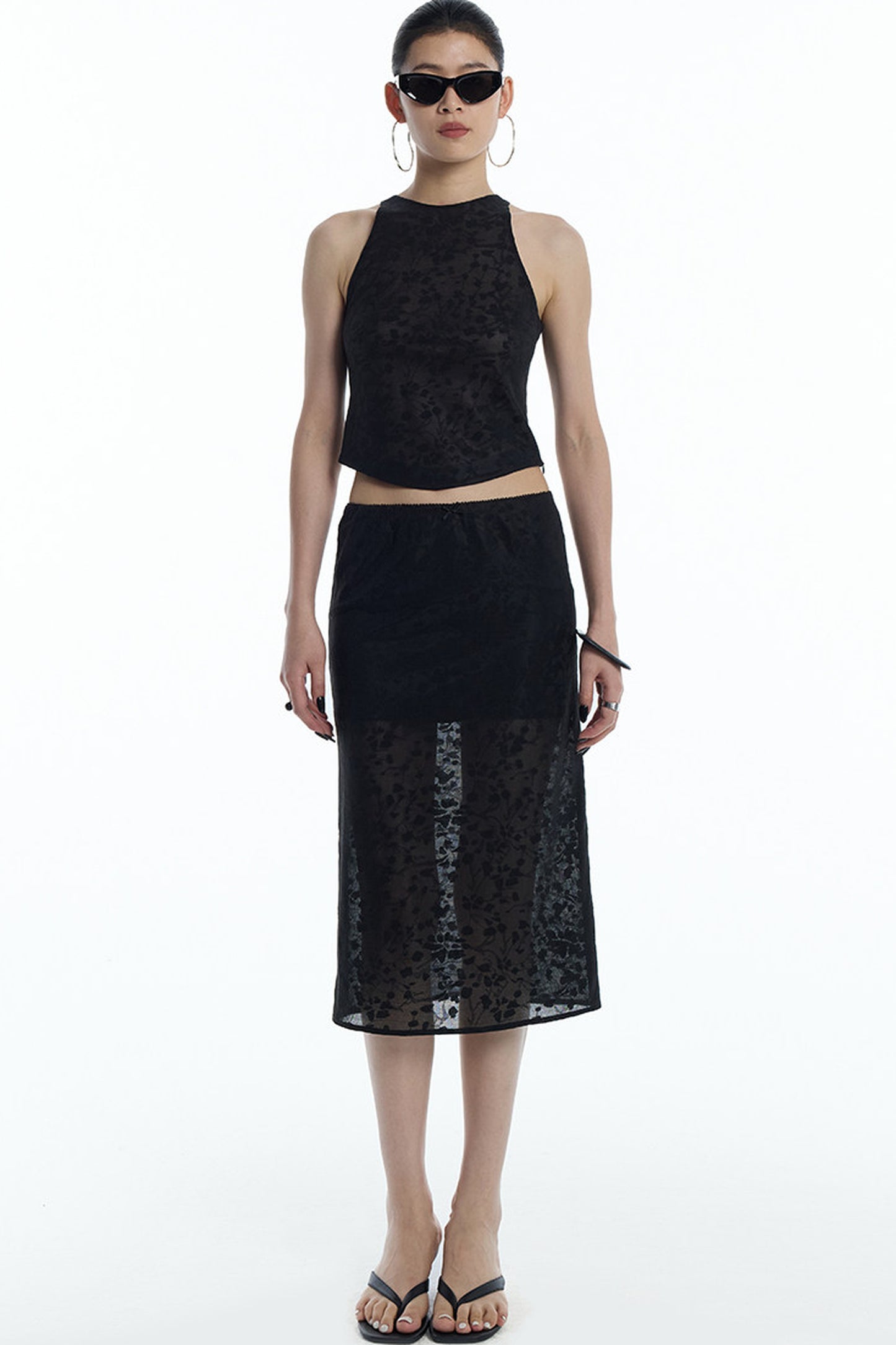 Lace Jacquard Tank Top and Skirt Set-Up
