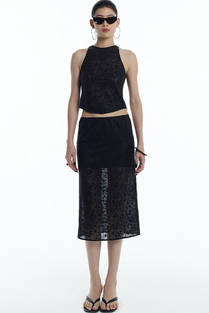 Lace Jacquard Tank Top and Skirt Set-Up