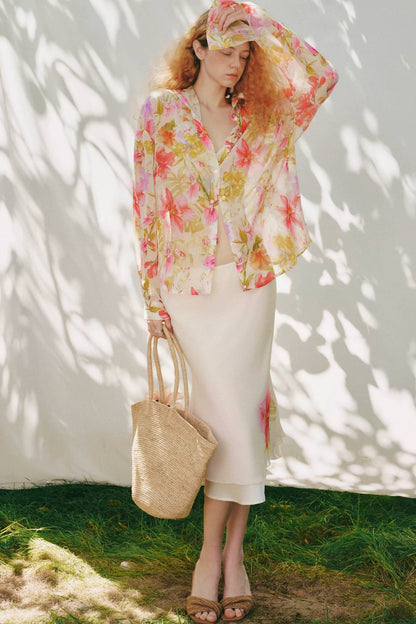 Floral Rayon Shirt And Fishtail Skirt Set-Up