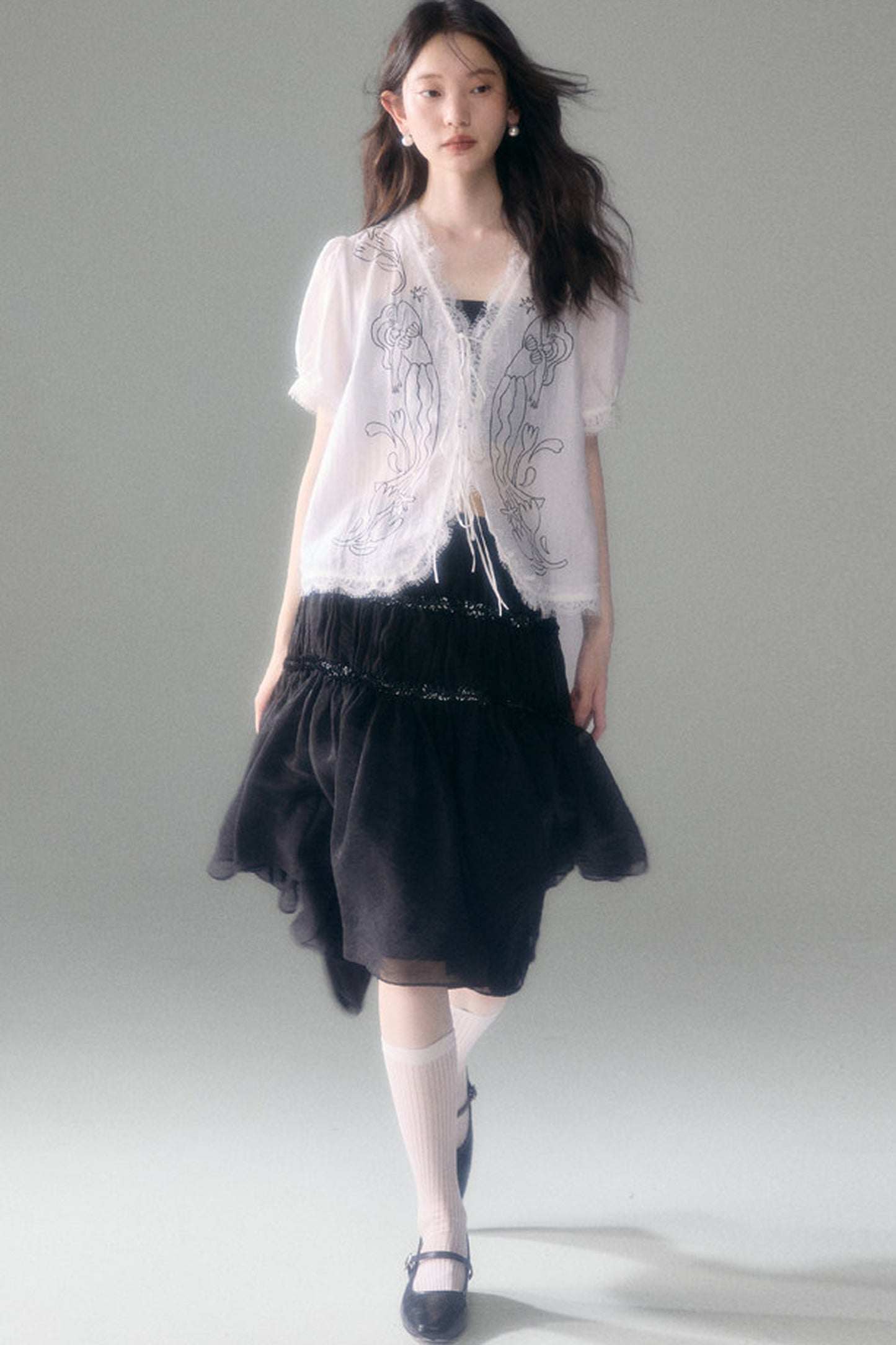 Pearlescent Mesh Sequin A-Line Skirt