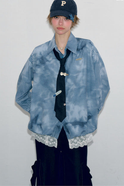 Blue Plaid Lace Blouse