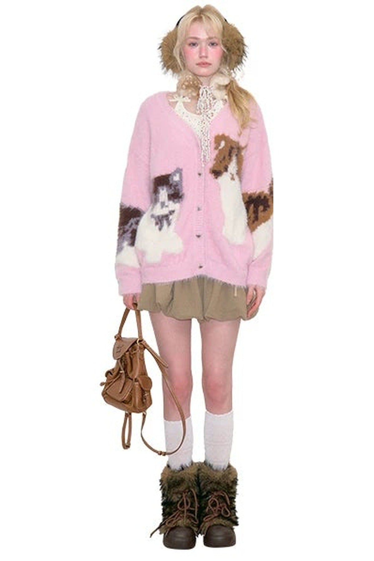 Pink Cat Knit Cardigan