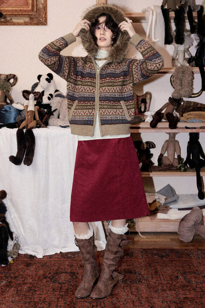Hooded Fair Isle Wool Cardigan