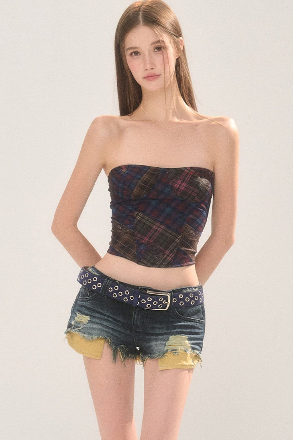 Frayed Ripped Lace Denim Shorts