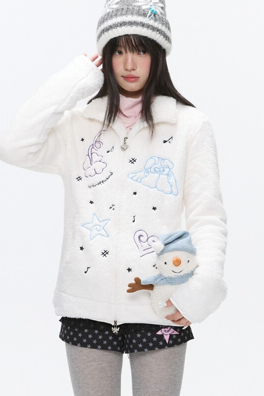 Embroidered Plush Fleece Coat