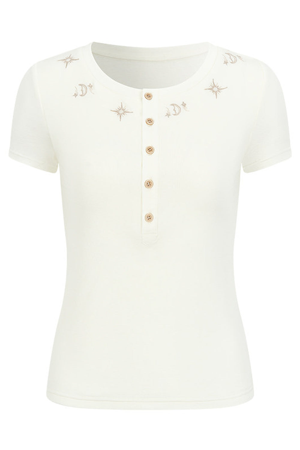 T-shirt in lyocell con mezza abbottonatura e uccello ricamato