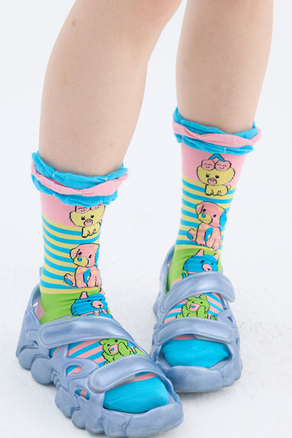 Chaussettes à motif animalier et blocs de couleur
