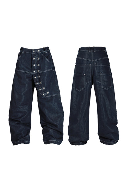 Tailored Buttoned Contrast Stitch Jeans
