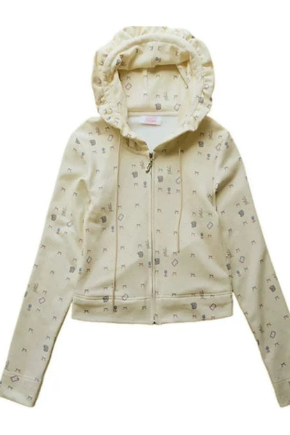 Bunny Print Hooded Sweatshirt Jacket
