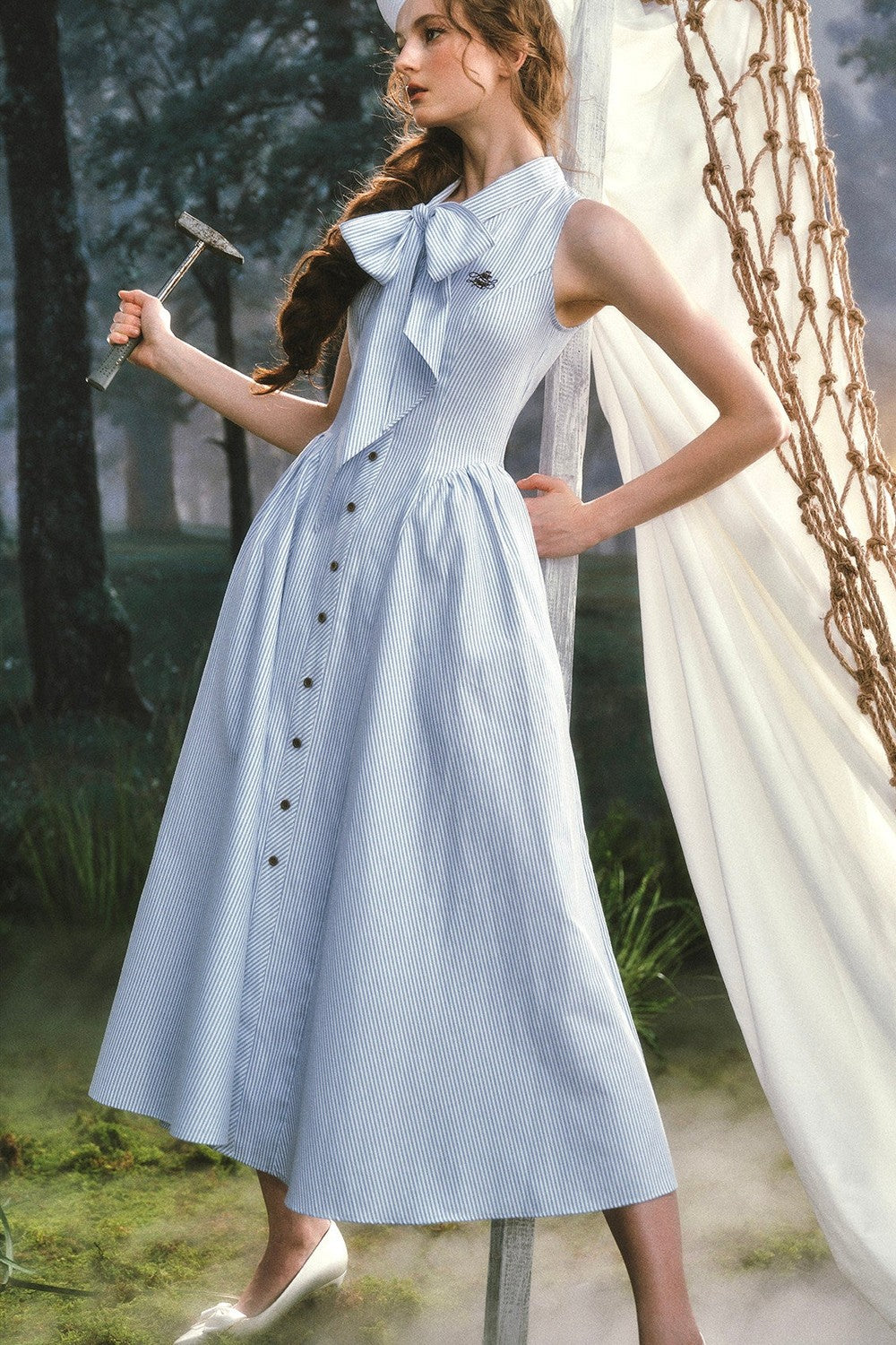 French Vintage Striped Shirt Dress Set-Up