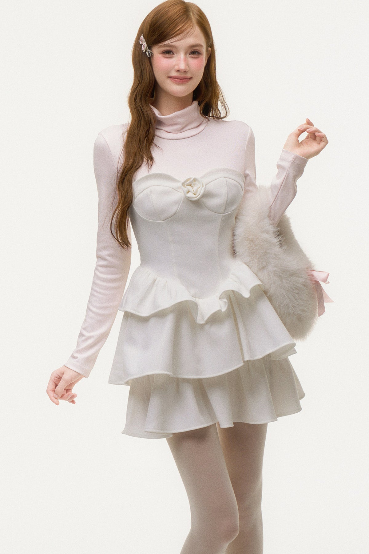 Layered-Look Ruffled Knit Dress