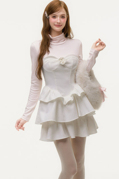 Layered-Look Ruffled Knit Dress