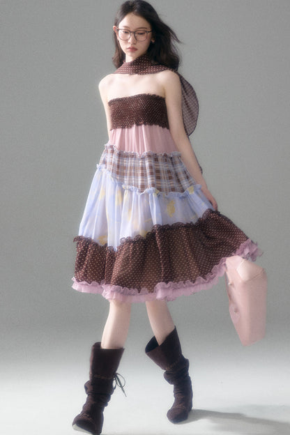 Brownie Tart Patchwork Tube Top Skirt