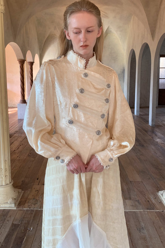 Beige Lace Stand Collar Jacket