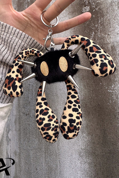 Four-Eared Rabbit Rivet Leopard Print Plush Keychain