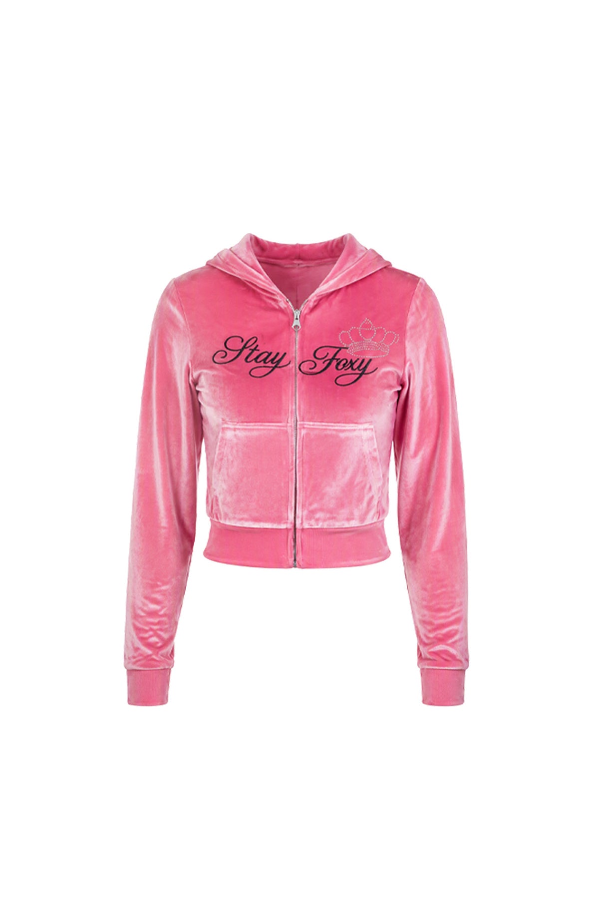 Glossy Velvet Hooded Tracksuit Set-Up