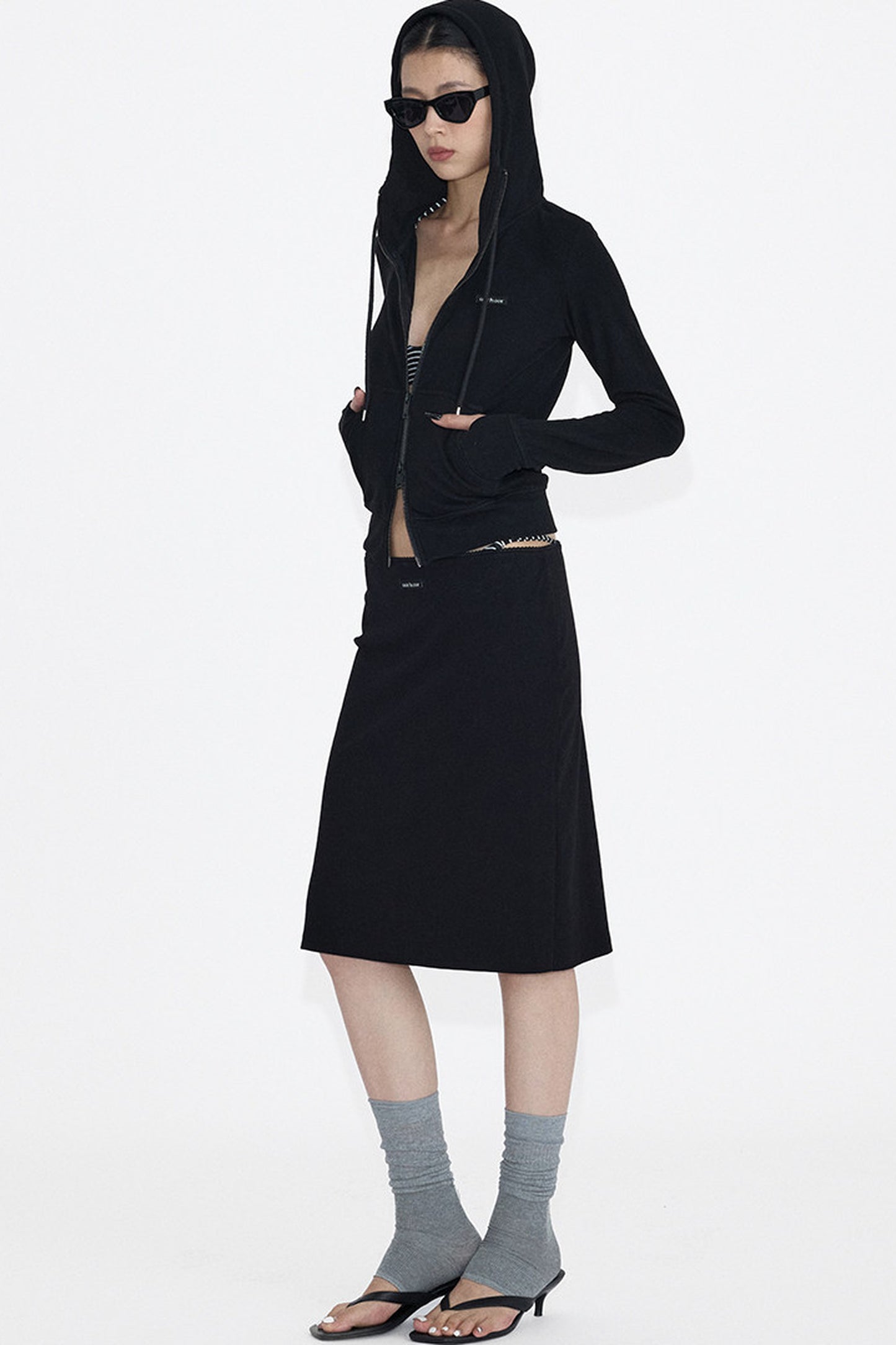Hooded Zip Sweatshirt And Skirt Set-Up