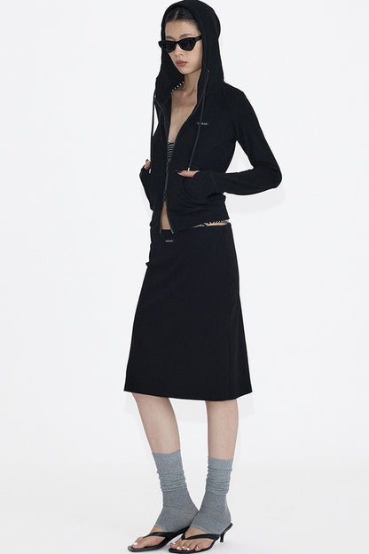 Hooded Zip Sweatshirt And Skirt Set-Up