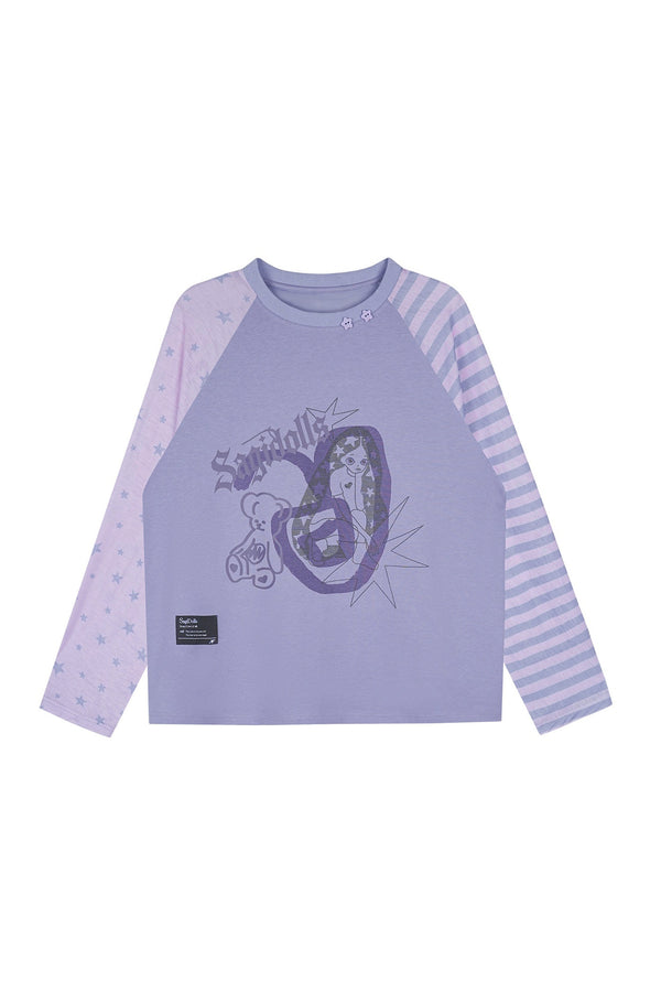 Purple Graffiti Print Raglan Blouse
