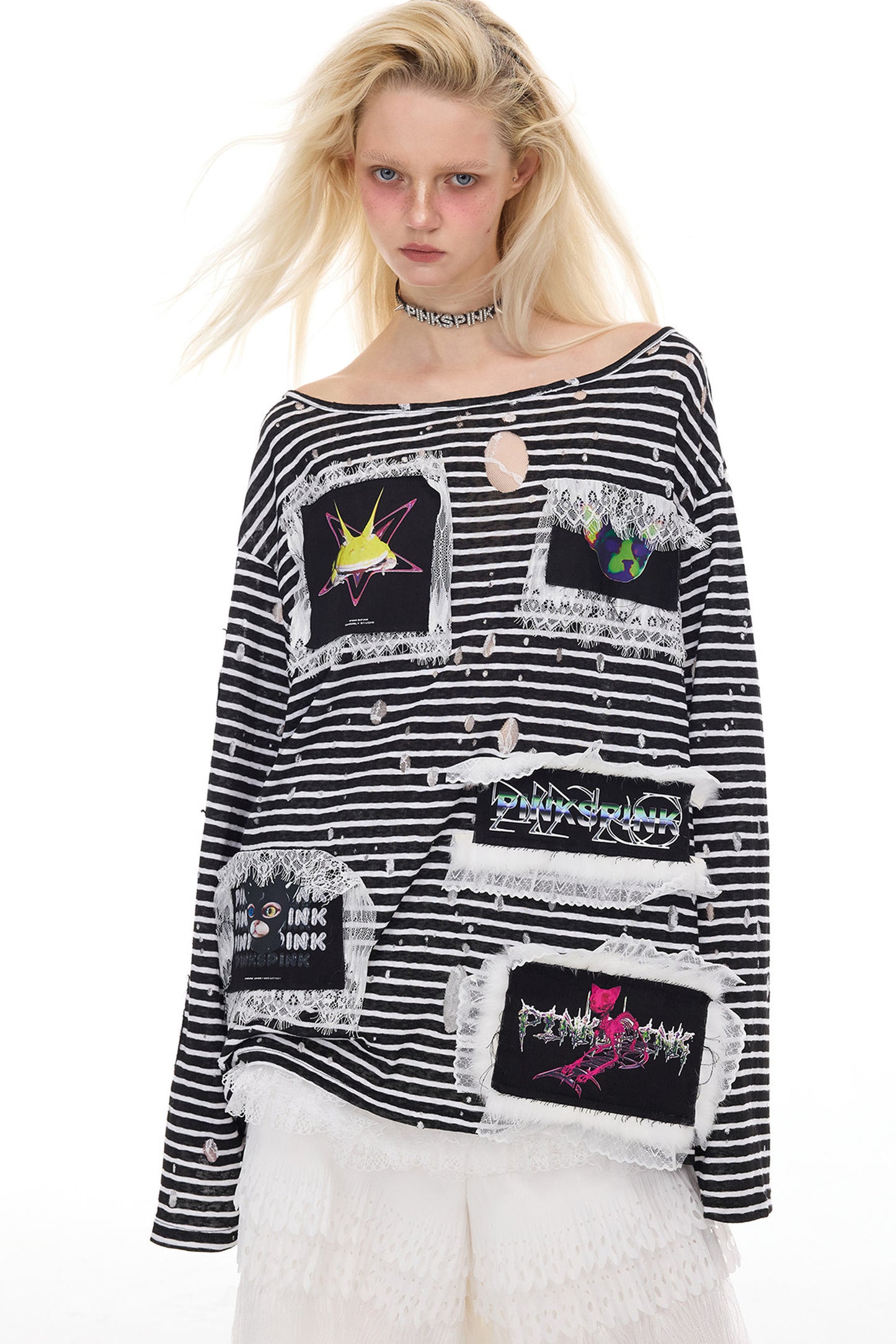 Rock Frog Striped Lace Trim T-Shirt