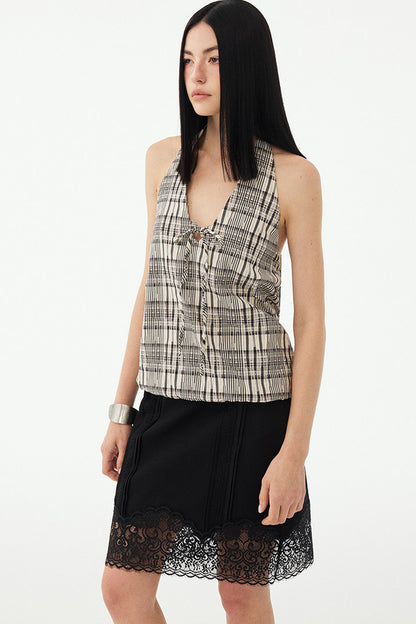 Black and White Plaid Halter Camisole
