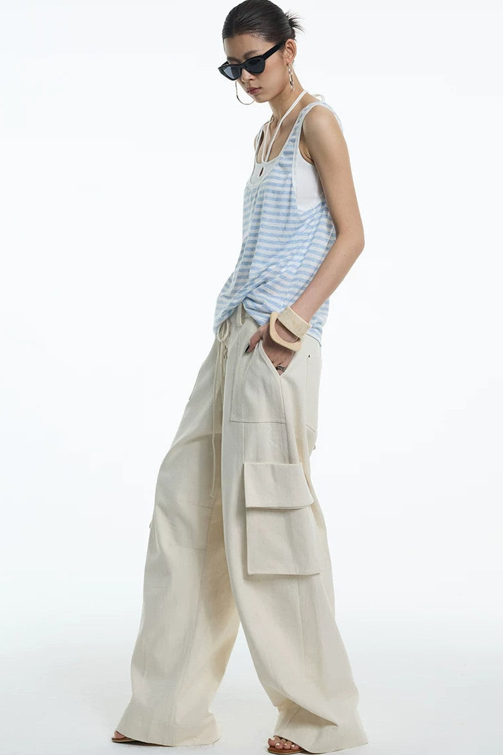 Oatmeal Curved Blade Cargo Pants