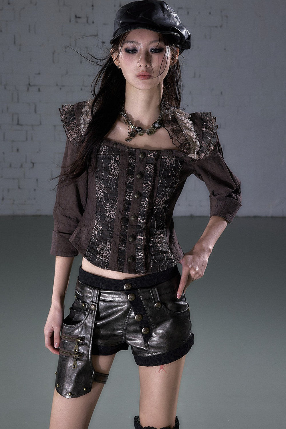 Asymmetrical Detachable Leather Shorts