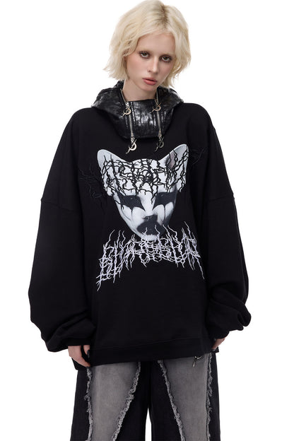 Cat Metal Thorns Heavy Industry Embroidered Blouse