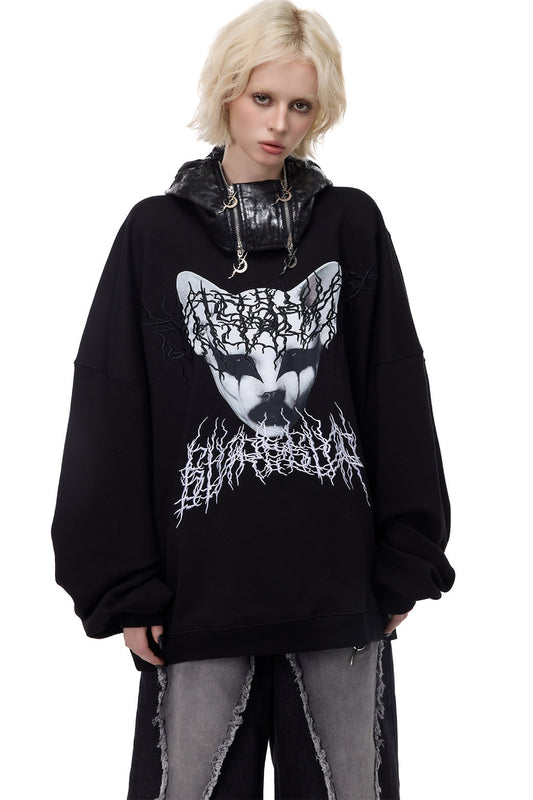 Cat Metal Thorns Heavy Industry Embroidered Blouse
