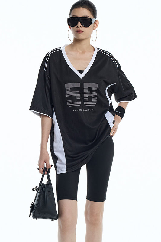Lockeres Jersey-T-Shirt mit V-Ausschnitt