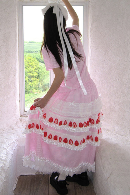 Strawberry Print Lace Tiered Skirt