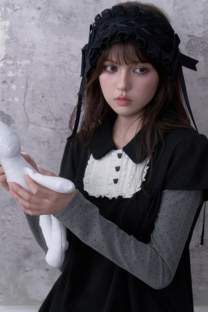 Dark Doll Collar Layered-Look Long Sleeve Dress
