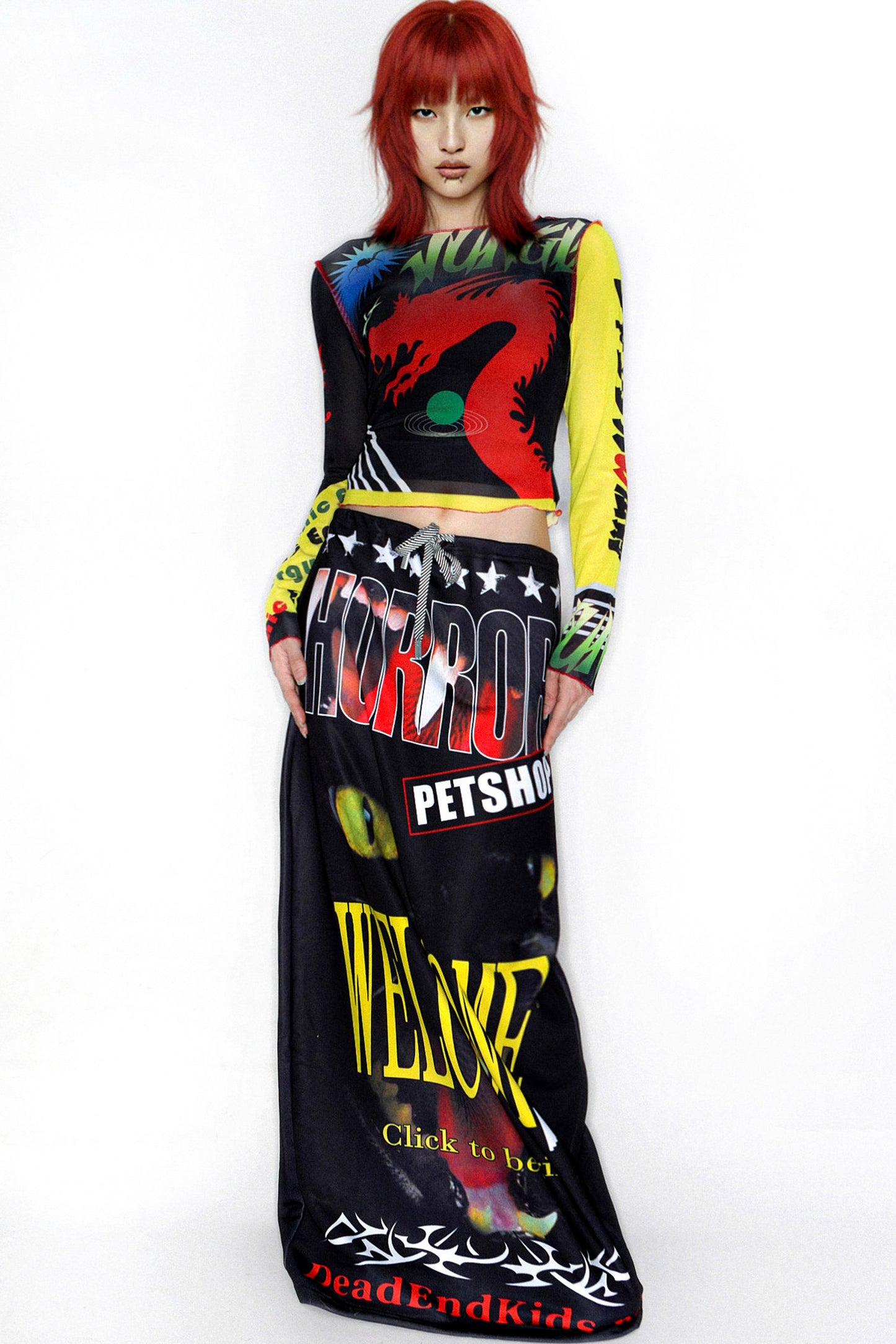 Y2K Graphic Long Sleeve Mesh Top