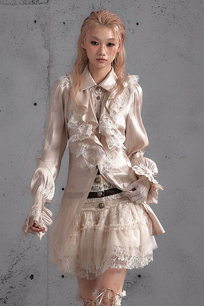 Lace Patchwork Pleated Multi-Layered Puffy Skirt