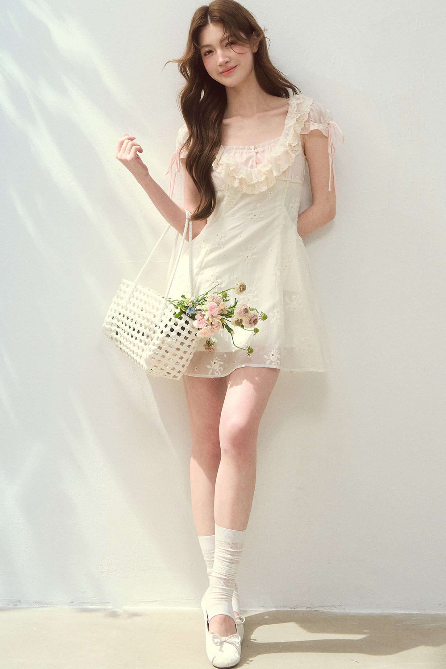 Rose Embroidered Square Neck Long Dress