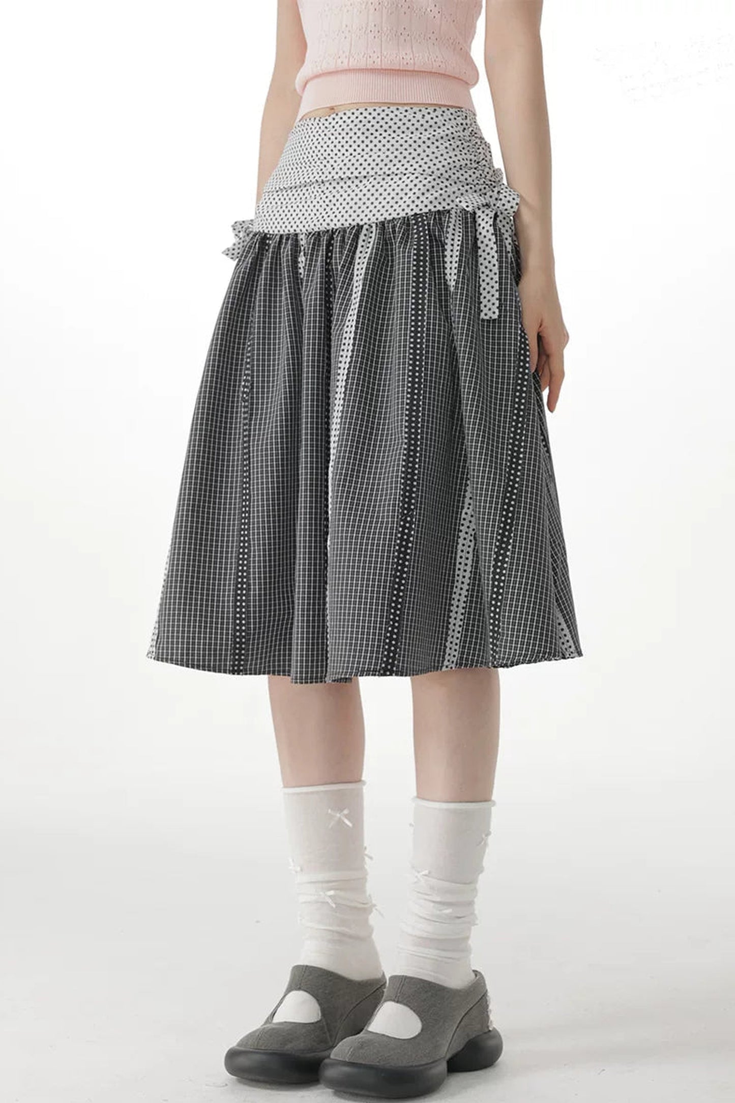 Black and White Plaid Patchwork Skirt