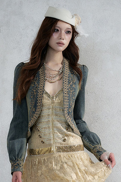 Distressed Embroidered Denim Jacket