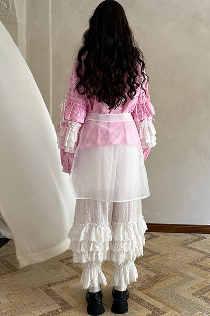 Transparent Doll Print Bowknot Apron Skirt