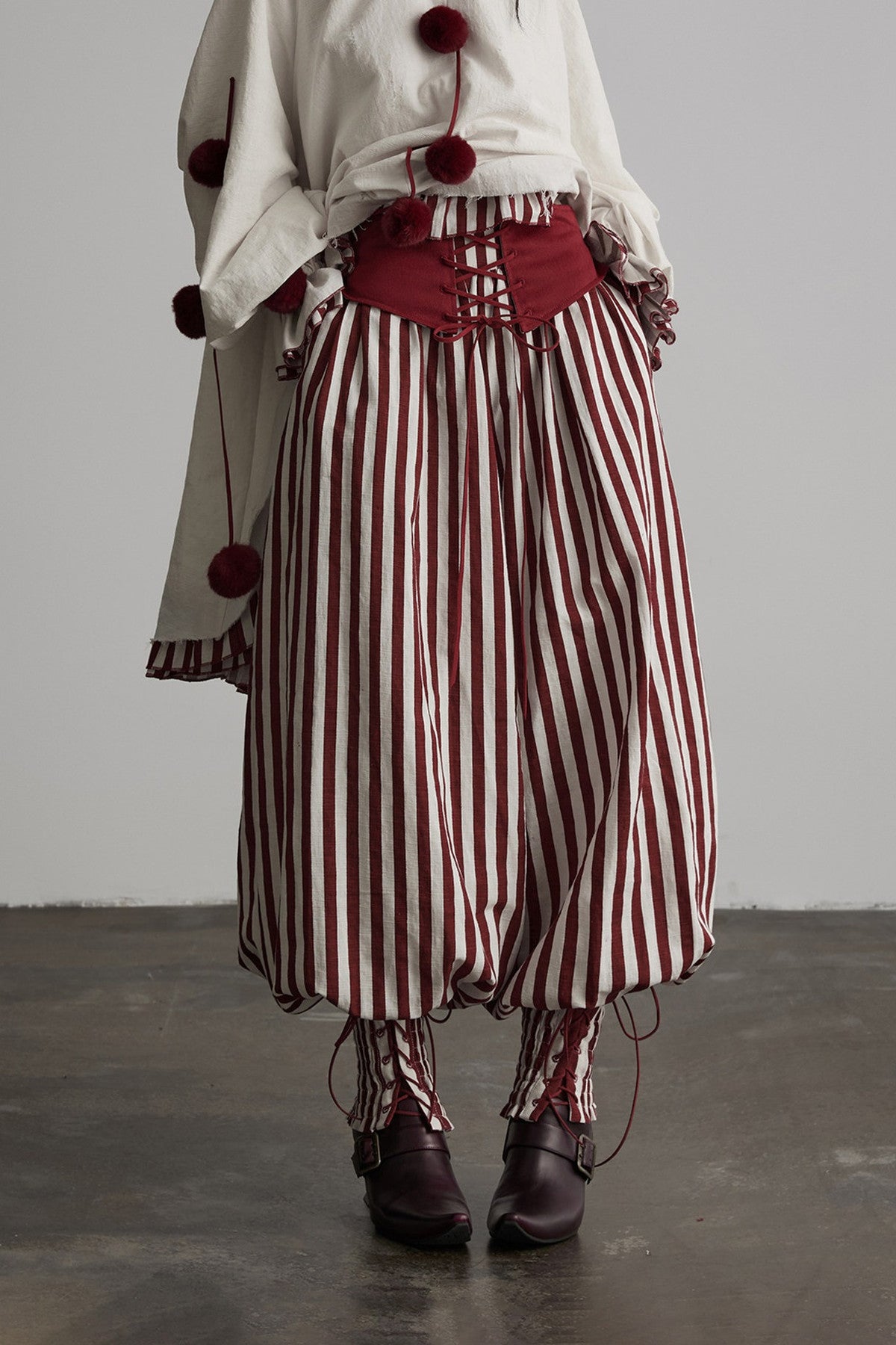 Red White Striped Lace-Up Lantern Pants