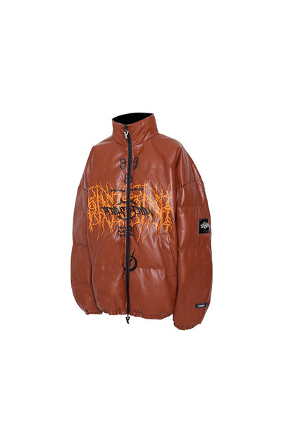 Logo PU Leather Motorcycle Puffer Jacket