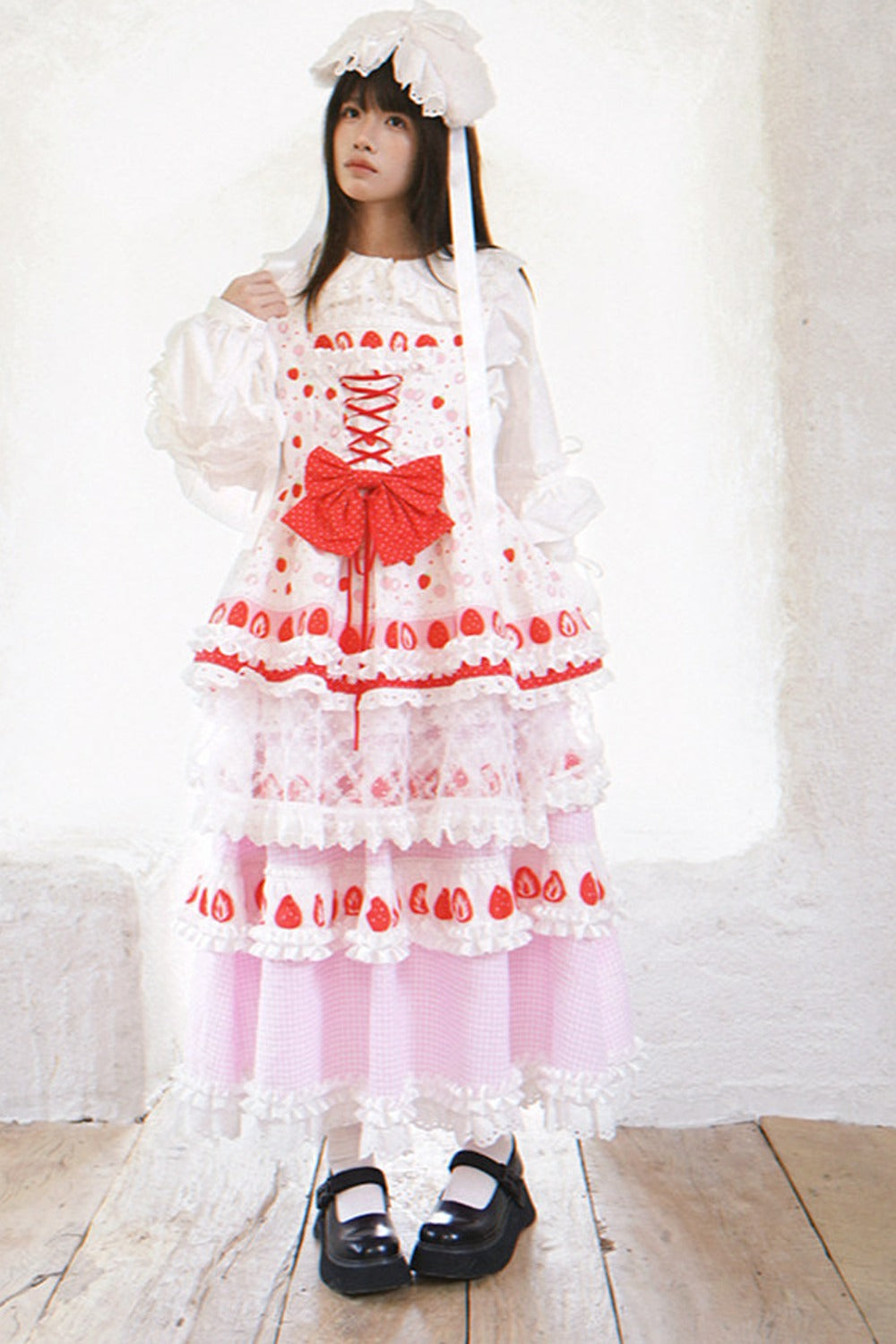 Strawberry Print Lace Tiered Skirt