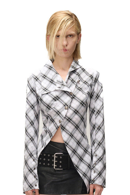 Irregular Plaid Layered-Look Multi-Wear Shirt