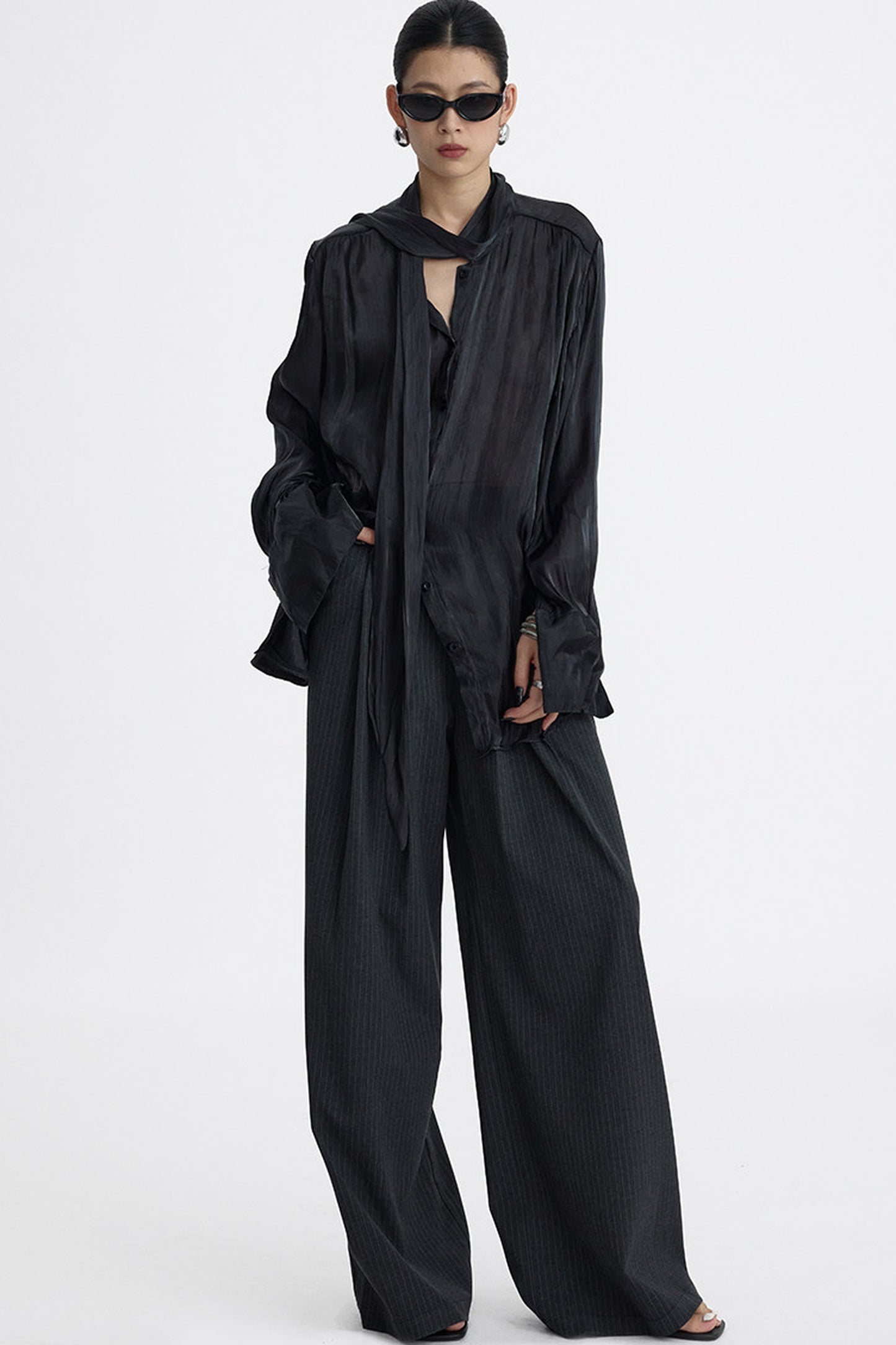 Pleated Pinstripe Wide-Leg Trousers