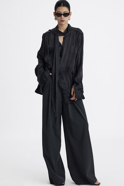 Pleated Pinstripe Wide-Leg Trousers