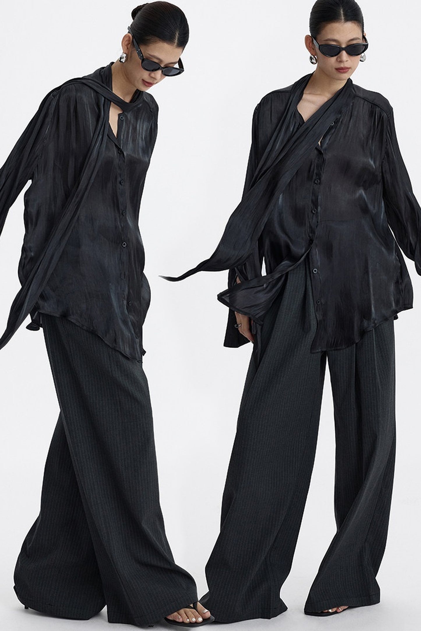 Pleated Tie Neck Shirt
